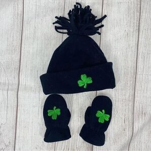 Toddler/baby shamrock fleece winter hat & mittens navy blue one size